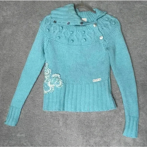 Pepe Jeans Women's Blue Embroidered Knit Sweater - Small - Picture 1 of 8